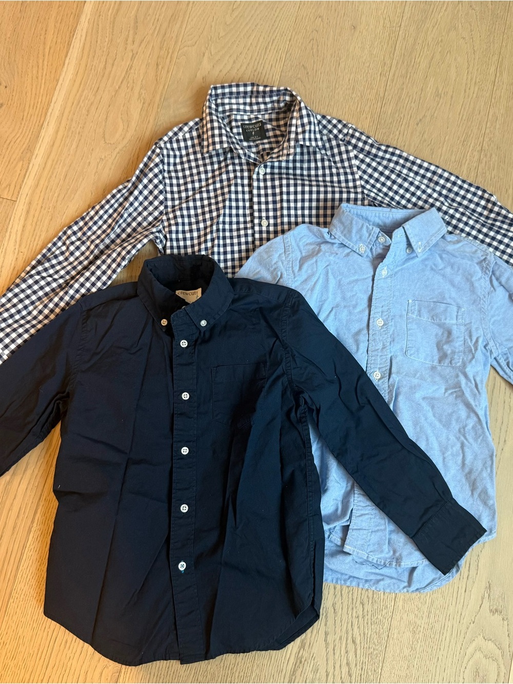 Crewcuts Boys Button-Down Trio - Navy, Light Blue & Navy Gingham Sz 6-7